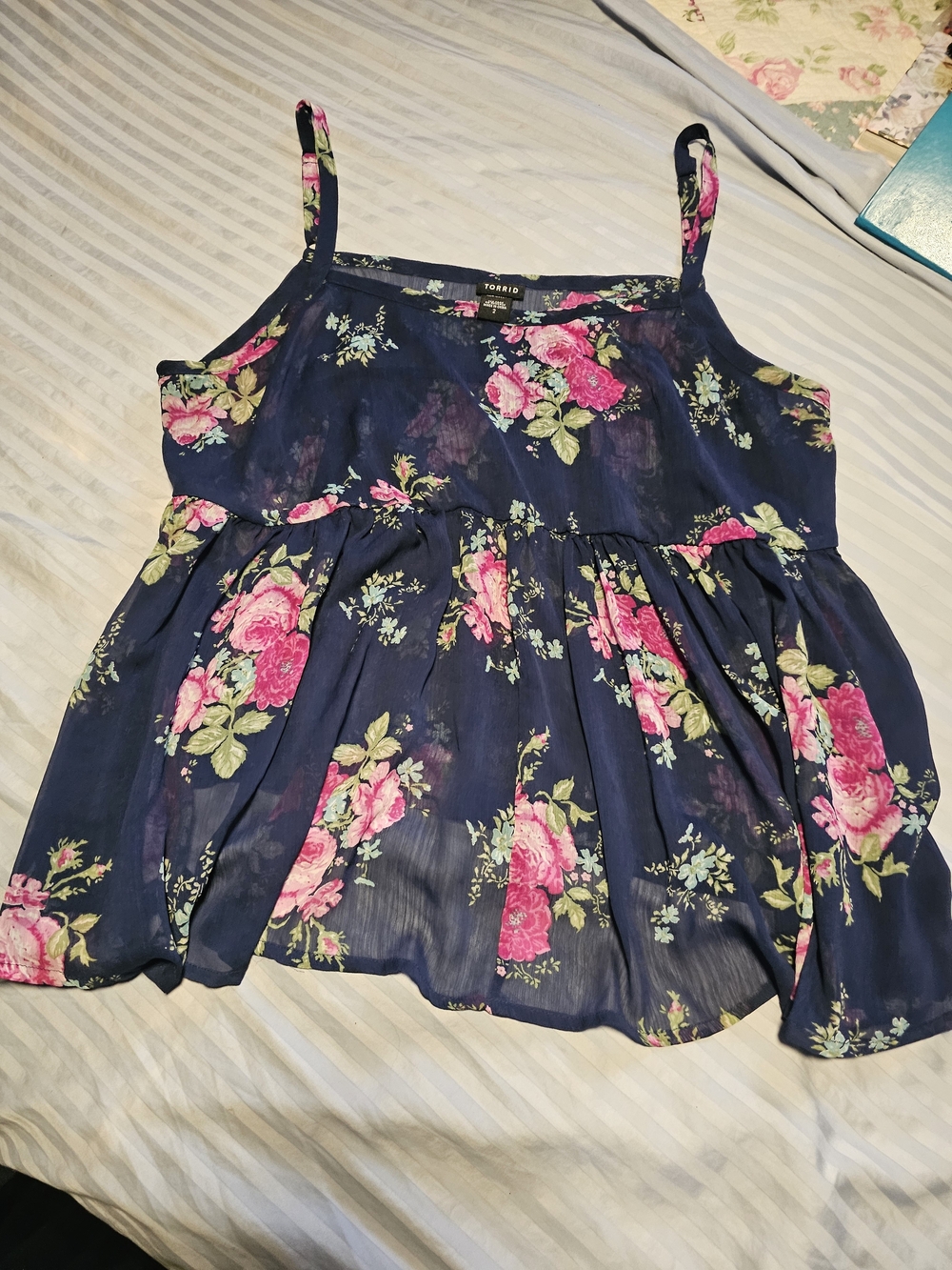Torrid Navy Floral Spaghetti Strap Tank Top - Pink Rose Print